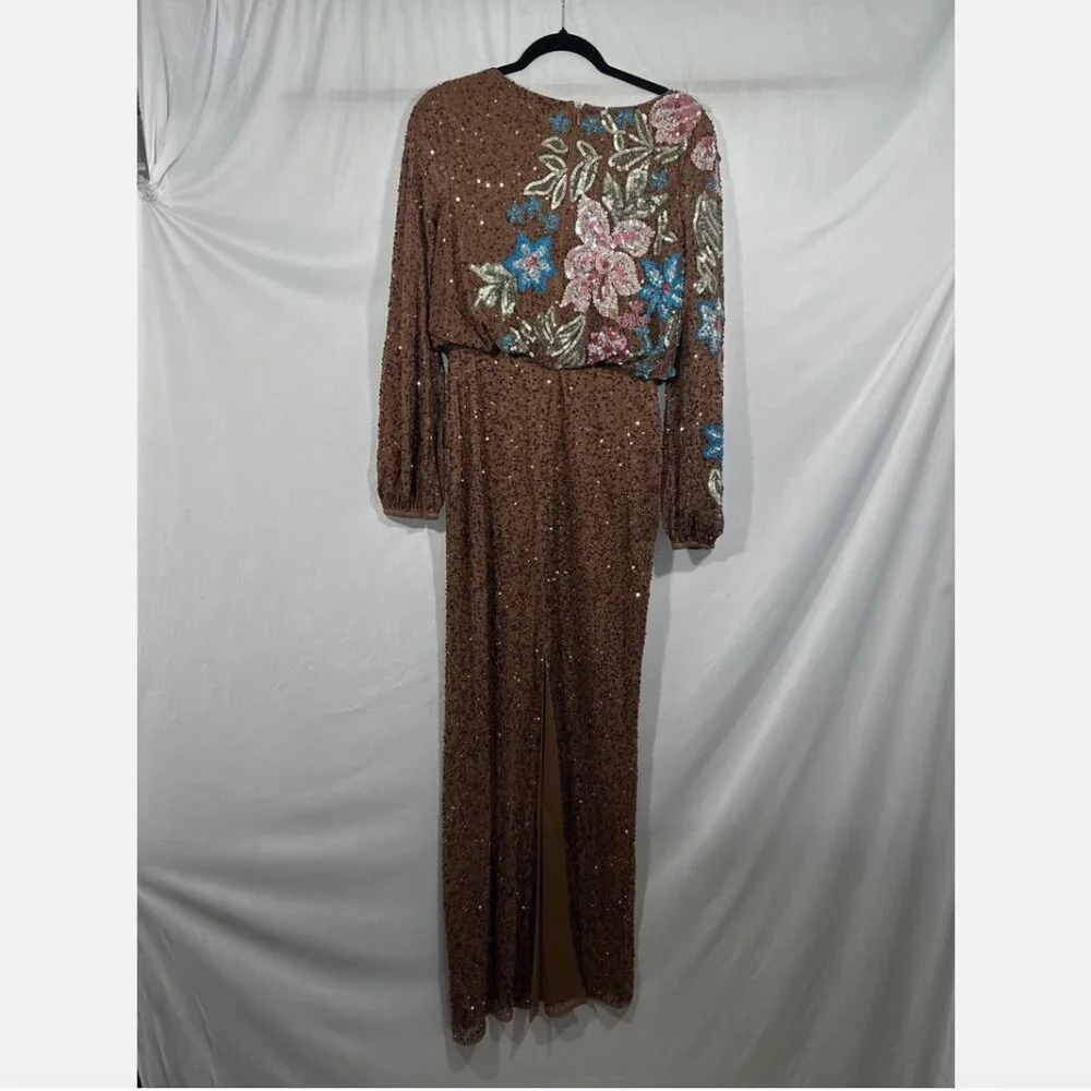 NWT $598‎ Mac Duggal [ SZ 4 ] Embellished Multicolor Floral High Neck Gown #Q768